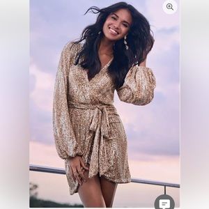 Belted Sequin Wrap Dress! Never worn but tags have been removed. Gold & silver